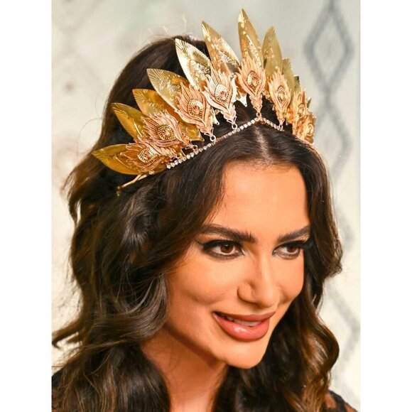 Gold Leaf Wedding Crown Tiara Goddess Halo Bridal Hair Accessory